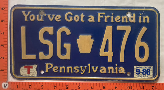 1986 Pennsylvania #LSG 476 Passenger License Plate