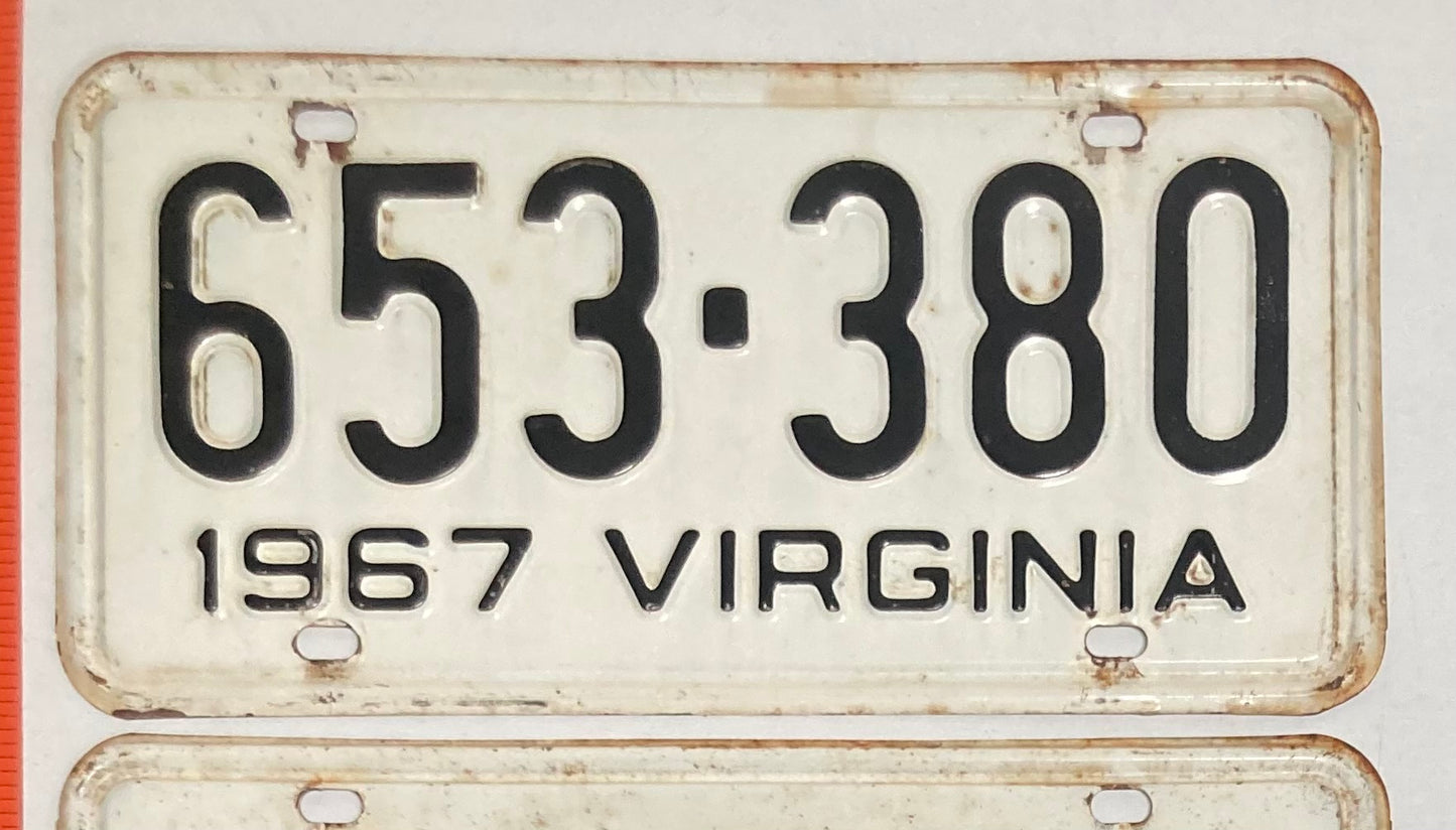 1967 Virginia #653-380 Passenger License Plate (Pair)