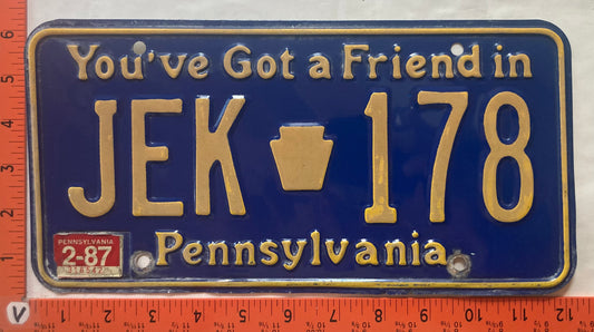 1987 Pennsylvania #JEK 178 Passenger License Plate