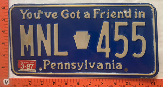 1987 Pennsylvania #MNL 455 Passenger License Plate
