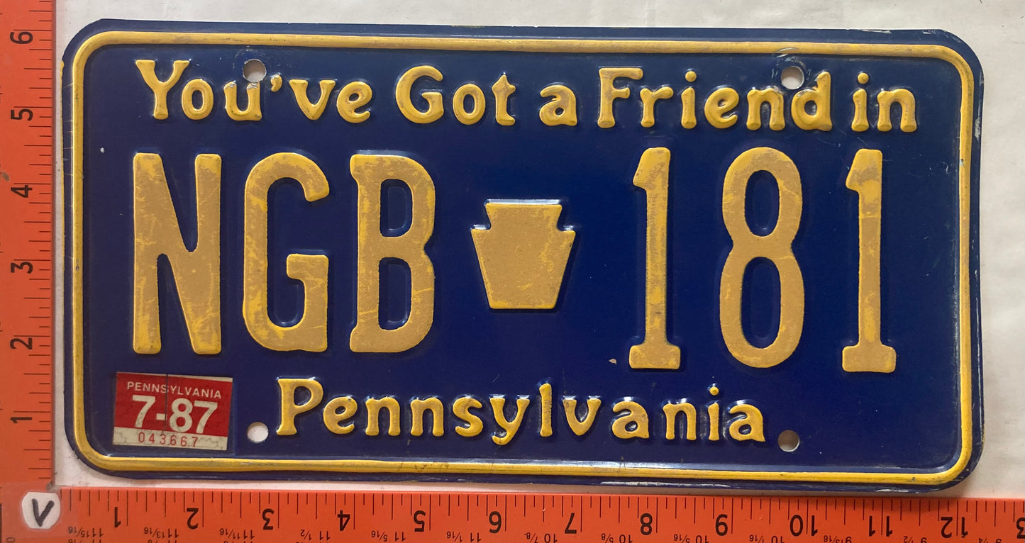 1987 Pennsylvania #NGB 181 Passenger License Plate