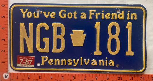 1987 Pennsylvania #NGB 181 Passenger License Plate