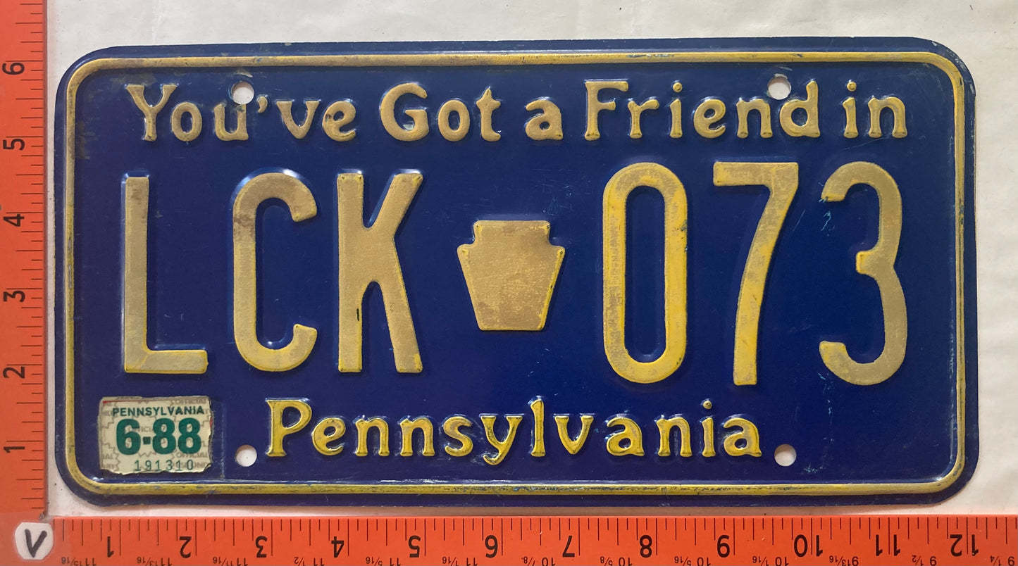 1988 Pennsylvania #LCK 073 Passenger License Plate