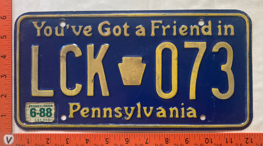 1988 Pennsylvania #LCK 073 Passenger License Plate