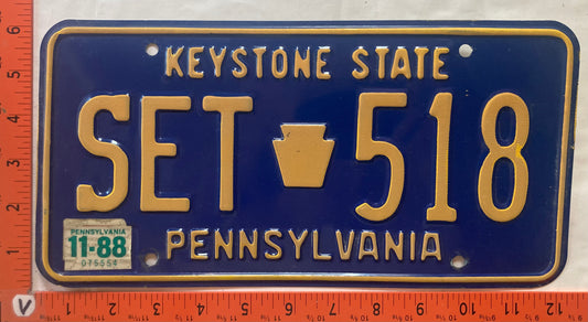 1988 Pennsylvania #SET 518 Passenger License Plate