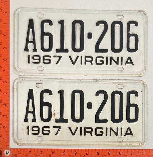 1967 Virginia #A610-206 Passenger License Plate (Pair)