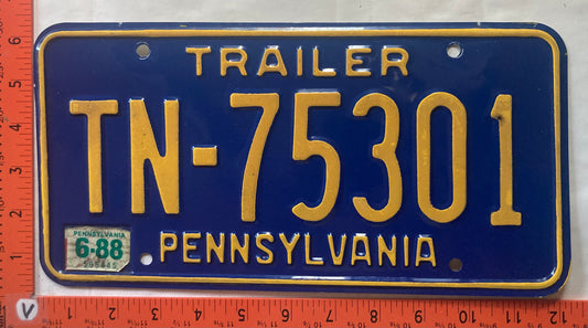 1988 Pennsylvania #TN-75301 Trailer License Plate