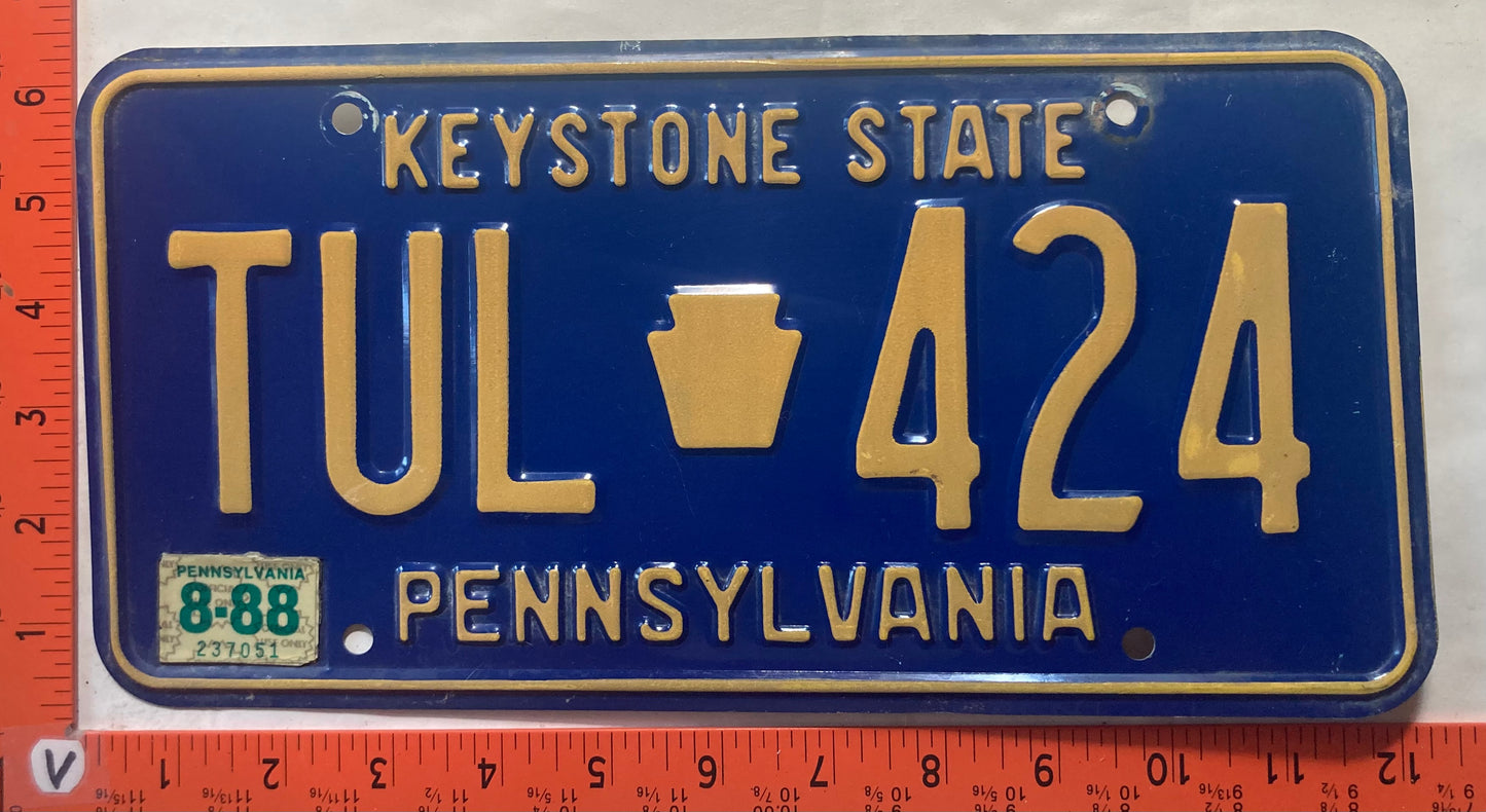 1988 Pennsylvania #TUL 424 Passenger License Plate