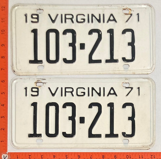 1971 Virginia #103-213 Passenger License Plate (Pair)