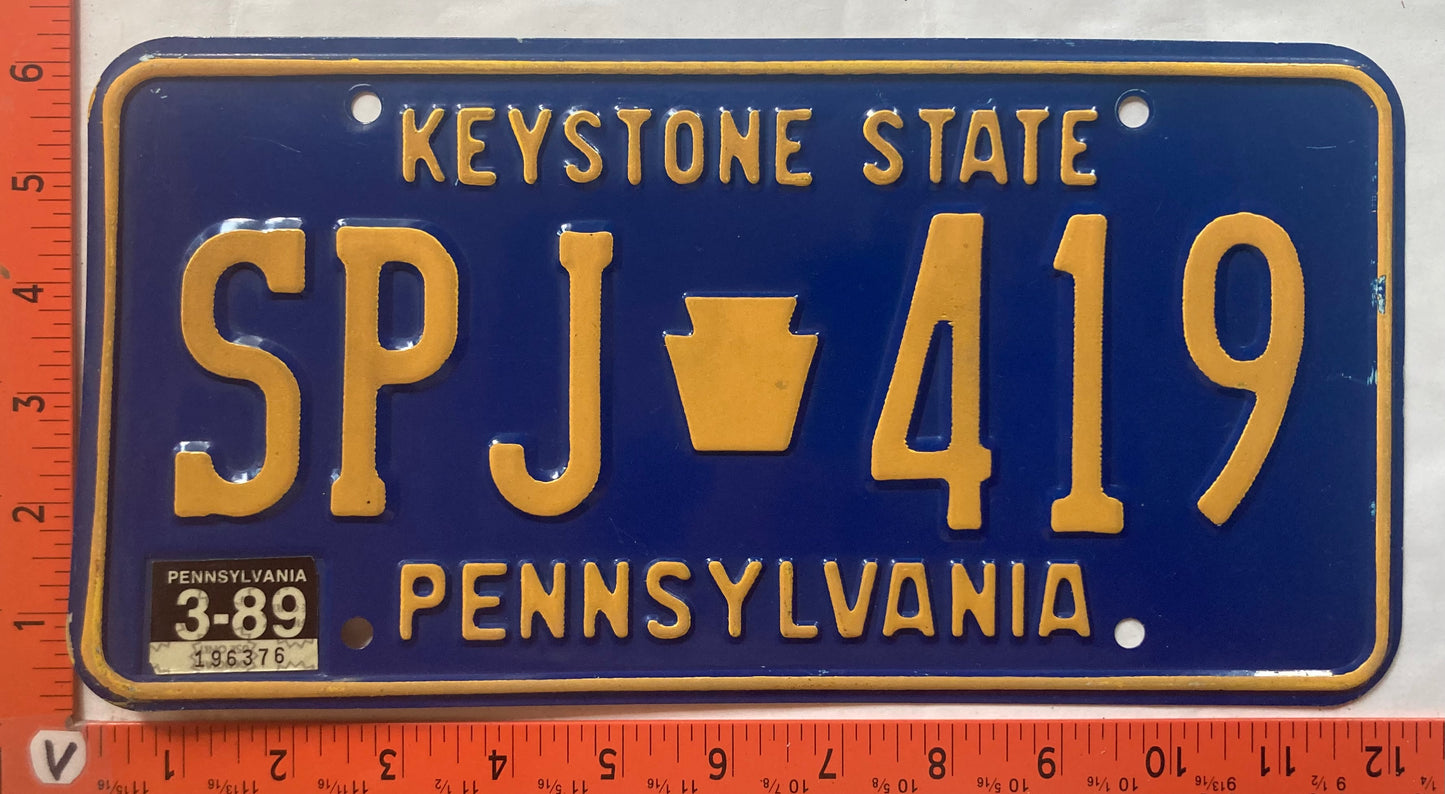 1989 Pennsylvania #SPJ 419 Passenger License Plate