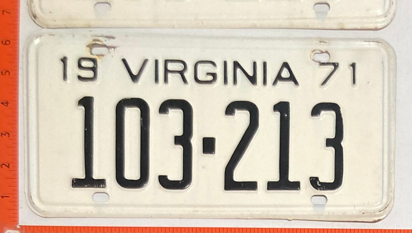 1971 Virginia #103-213 Passenger License Plate (Pair)