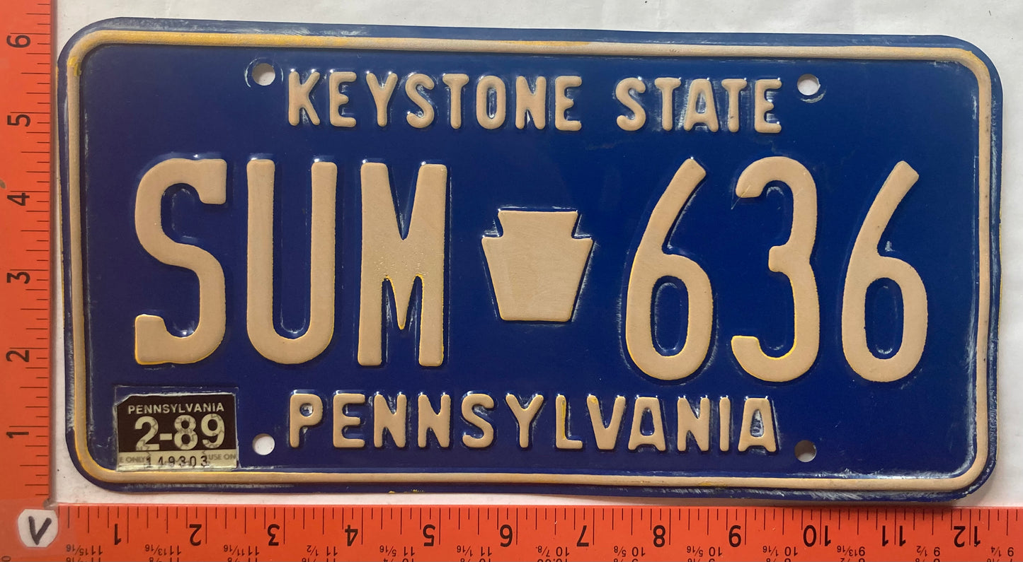 1989 Pennsylvania #SUM 636 Passenger License Plate