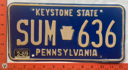 1989 Pennsylvania #SUM 636 Passenger License Plate