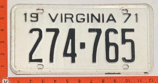 1971 Virginia #274-765 Passenger License Plate
