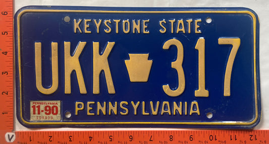 1990 Pennsylvania #UKK 317 Passenger License Plate