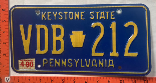 1990 Pennsylvania #VDB 212 Passenger License Plate