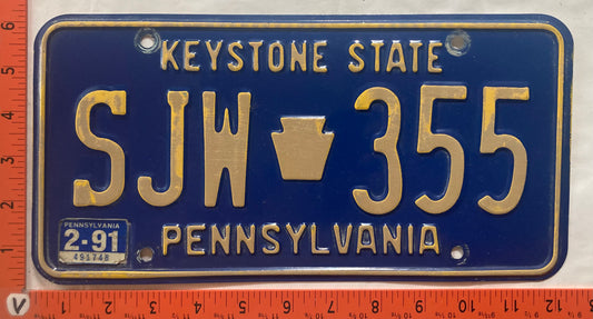 1991 Pennsylvania #SJW 355 Passenger License Plate