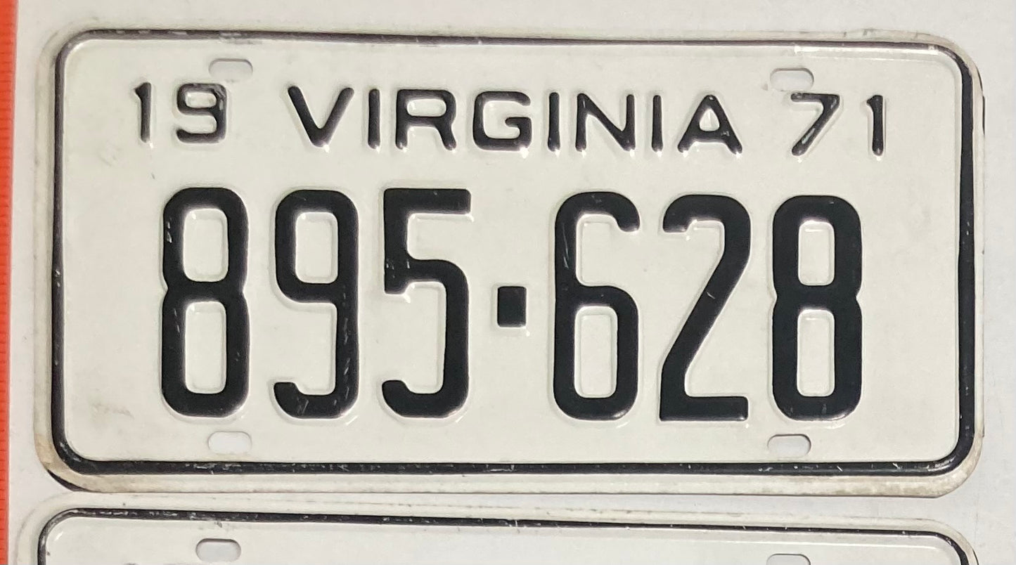1971 Virginia #895-628 Passenger License Plate (Pair)