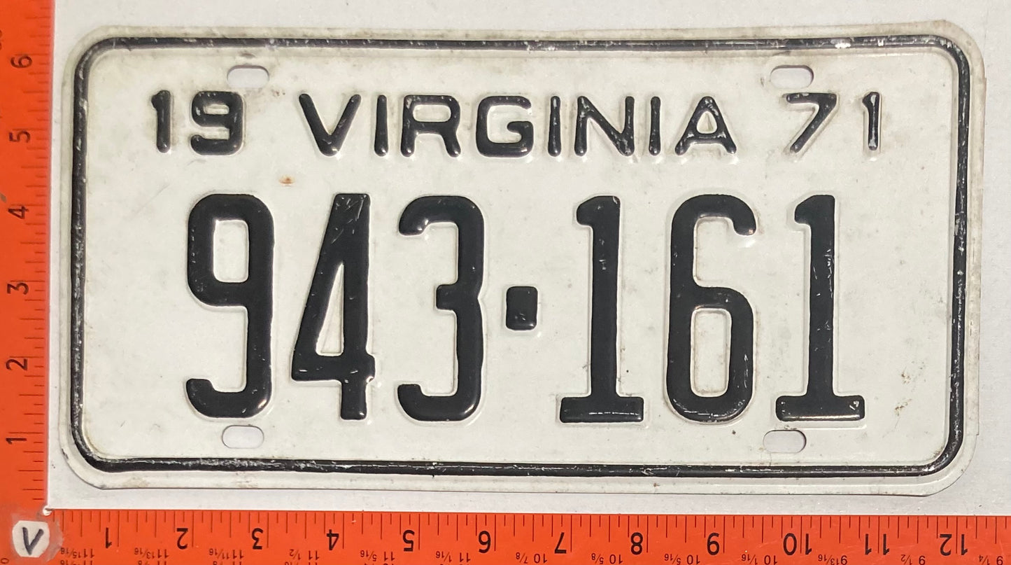 1971 Virginia #943-161 Passenger License Plate