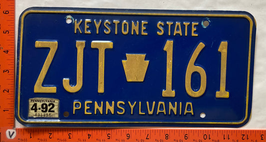 1992 Pennsylvania #ZJT 161 Passenger License Plate