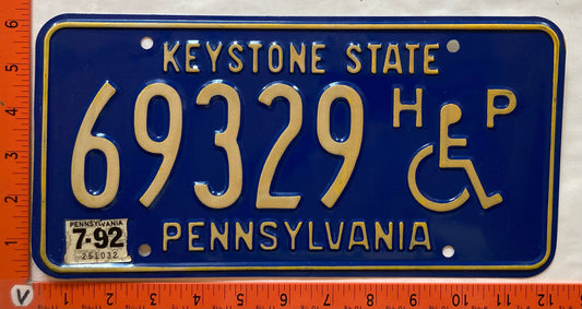 1992 Pennsylvania #69329 Passenger License Plate (Handicapped)