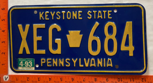 1993 Pennsylvania #XEG 684 Passenger License Plate