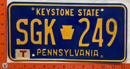 1993 Pennsylvania #SGK 249 Passenger License Plate