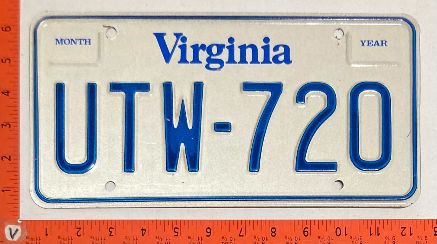 Undated Virginia #UTW-720 Passenger License Plate