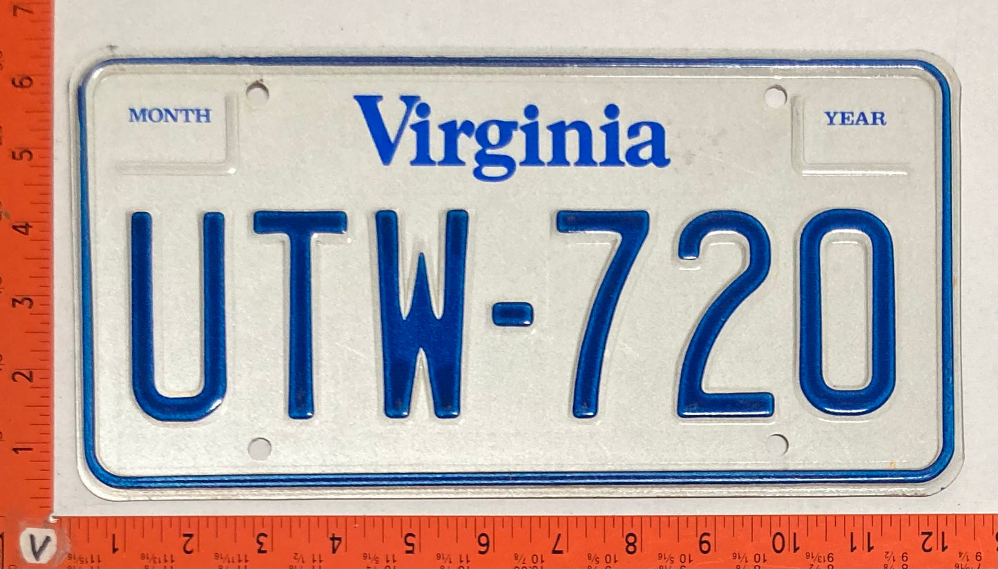 Undated Virginia #UTW-720 Passenger License Plate