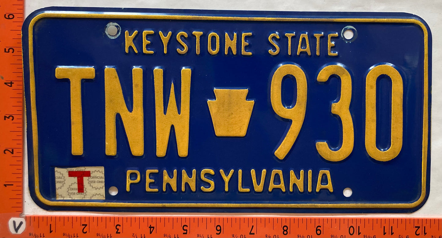 1993 Pennsylvania #TNW 930 Passenger License Plate