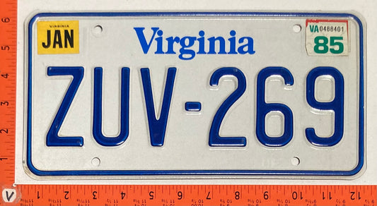 1985 Virginia #ZUV-269 Passenger License Plate