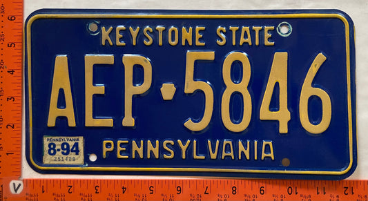 1994 Pennsylvania #AEP 5849 Passenger License Plate