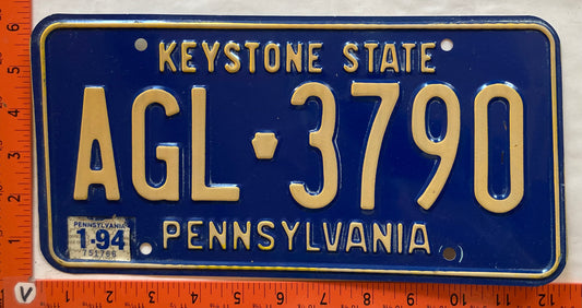 1994 Pennsylvania #AGL 3790 Passenger License Plate