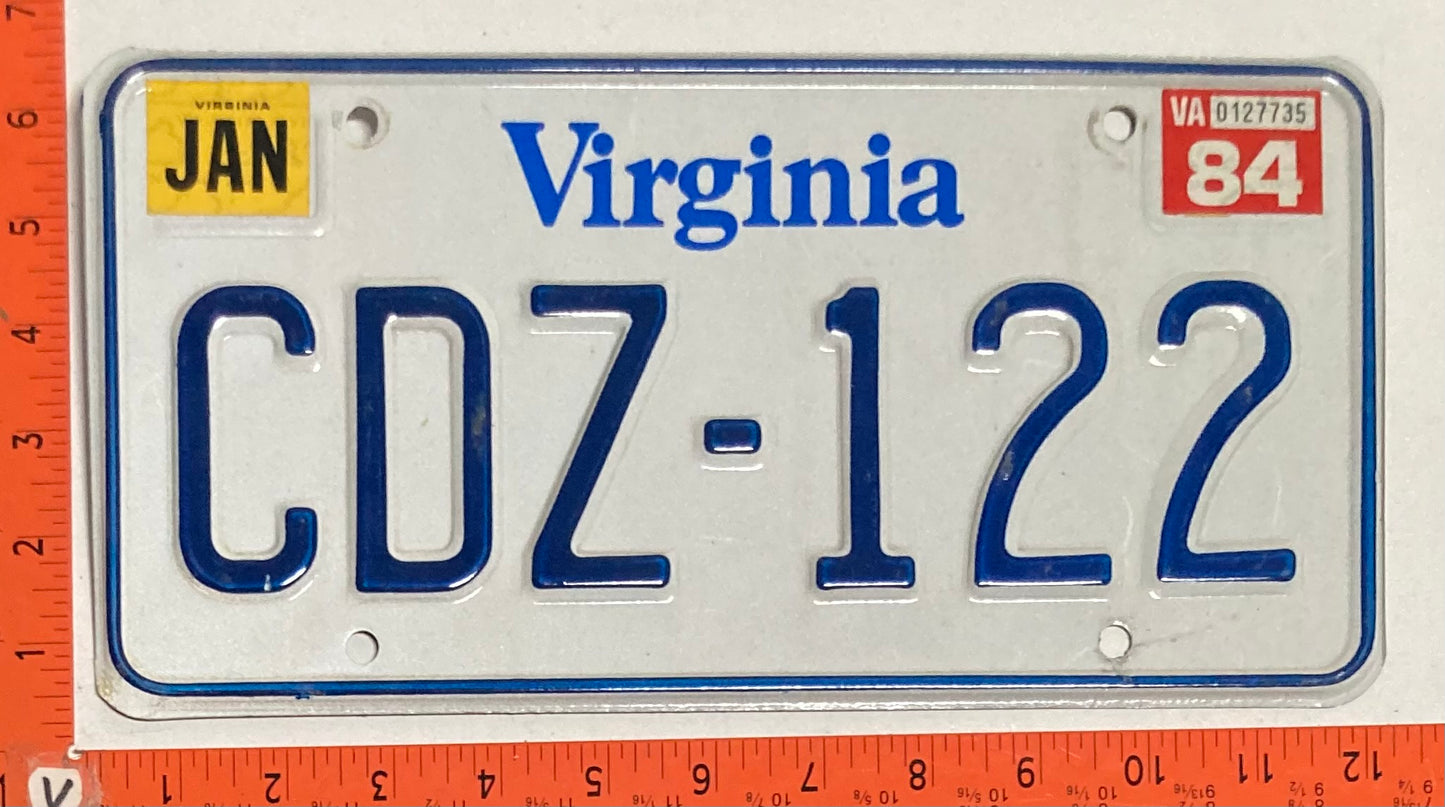 1984 Virginia #CDZ-122 Passenger License Plate