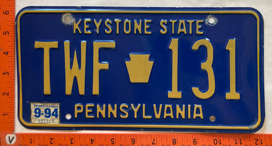 1994 Pennsylvania #TWF 131 Passenger License Plate