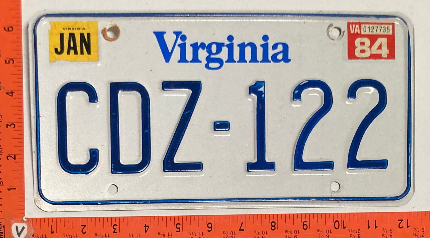 1984 Virginia #CDZ-122 Passenger License Plate
