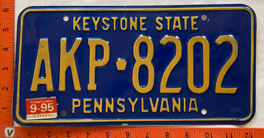 1995 Pennsylvania #AKP 8202 Passenger License Plate