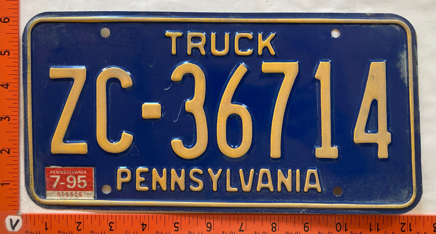 1995 Pennsylvania #ZC 36714 Truck License Plate