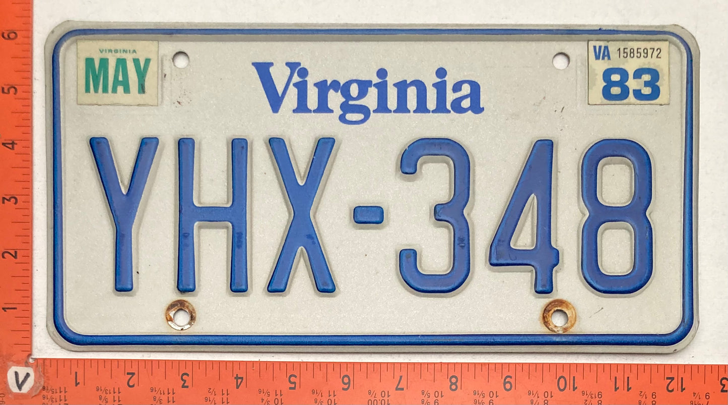 1983 Virginia #YHX-348 Passenger License Plate