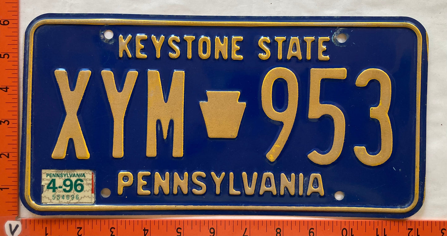 1996 Pennsylvania #XYM 953 Passenger License Plate