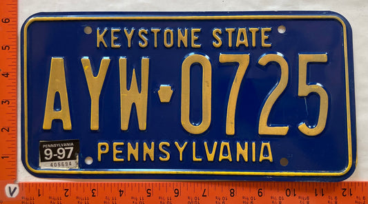 1997 Pennsylvania #AYW 0725 Passenger License Plate