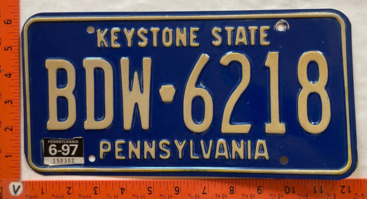 1997 Pennsylvania #BDW 6218 Passenger License Plate