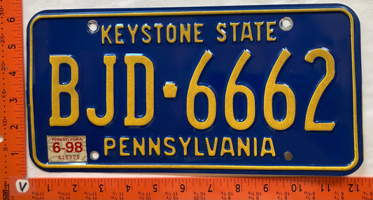 1998 Pennsylvania #BJD 6662 Passenger License Plate