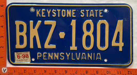 1998 Pennsylvania #BKZ 1804 Passenger License Plate