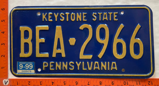 1999 Pennsylvania #BEA 2966 Passenger License Plate
