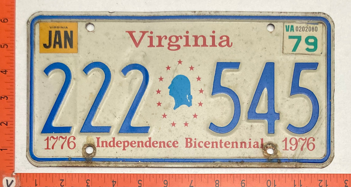 1981 Virginia #222 545 Passenger License Plate  BICENTENNIAL