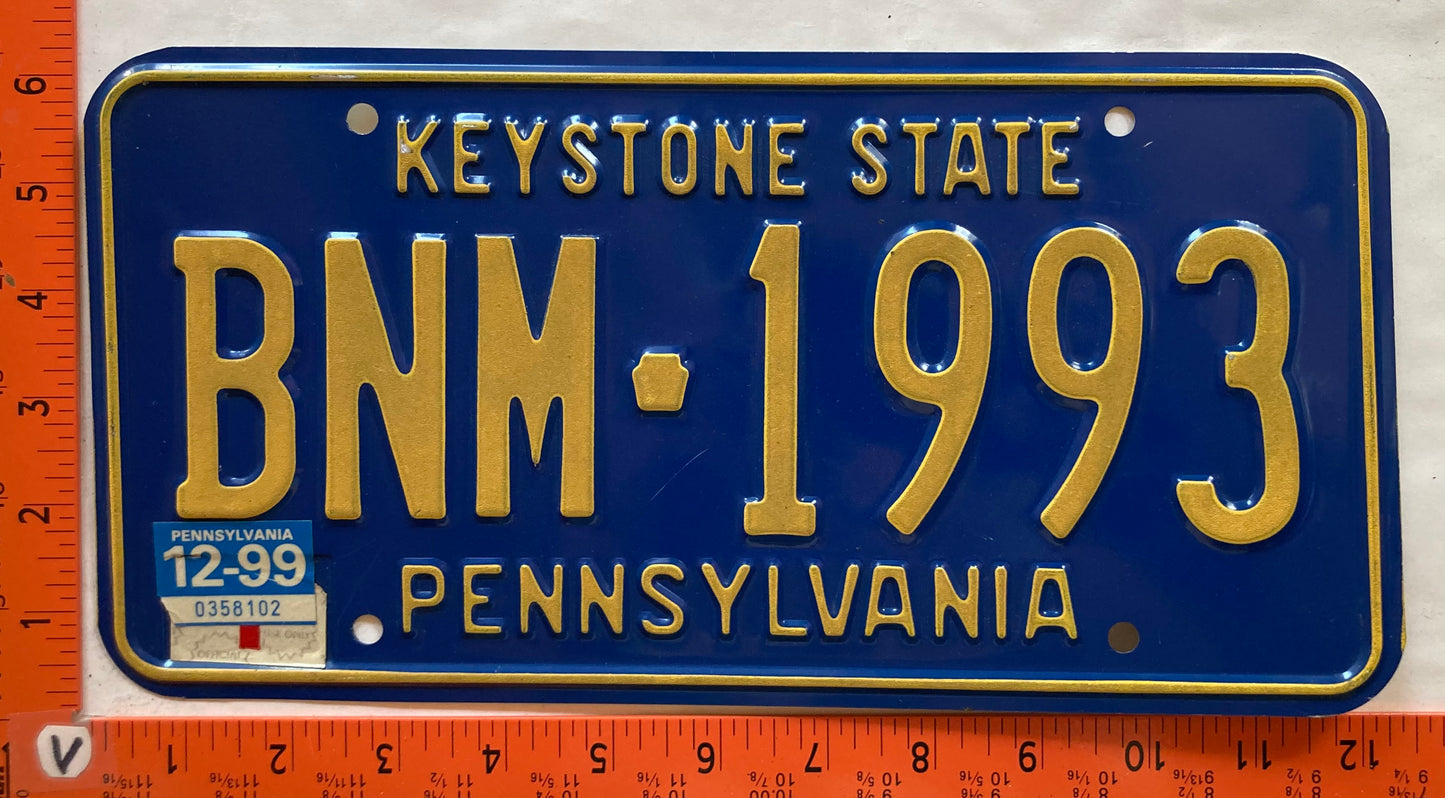 1999 Pennsylvania #BNM 1993 Passenger License Plate