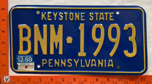 1999 Pennsylvania #BNM 1993 Passenger License Plate