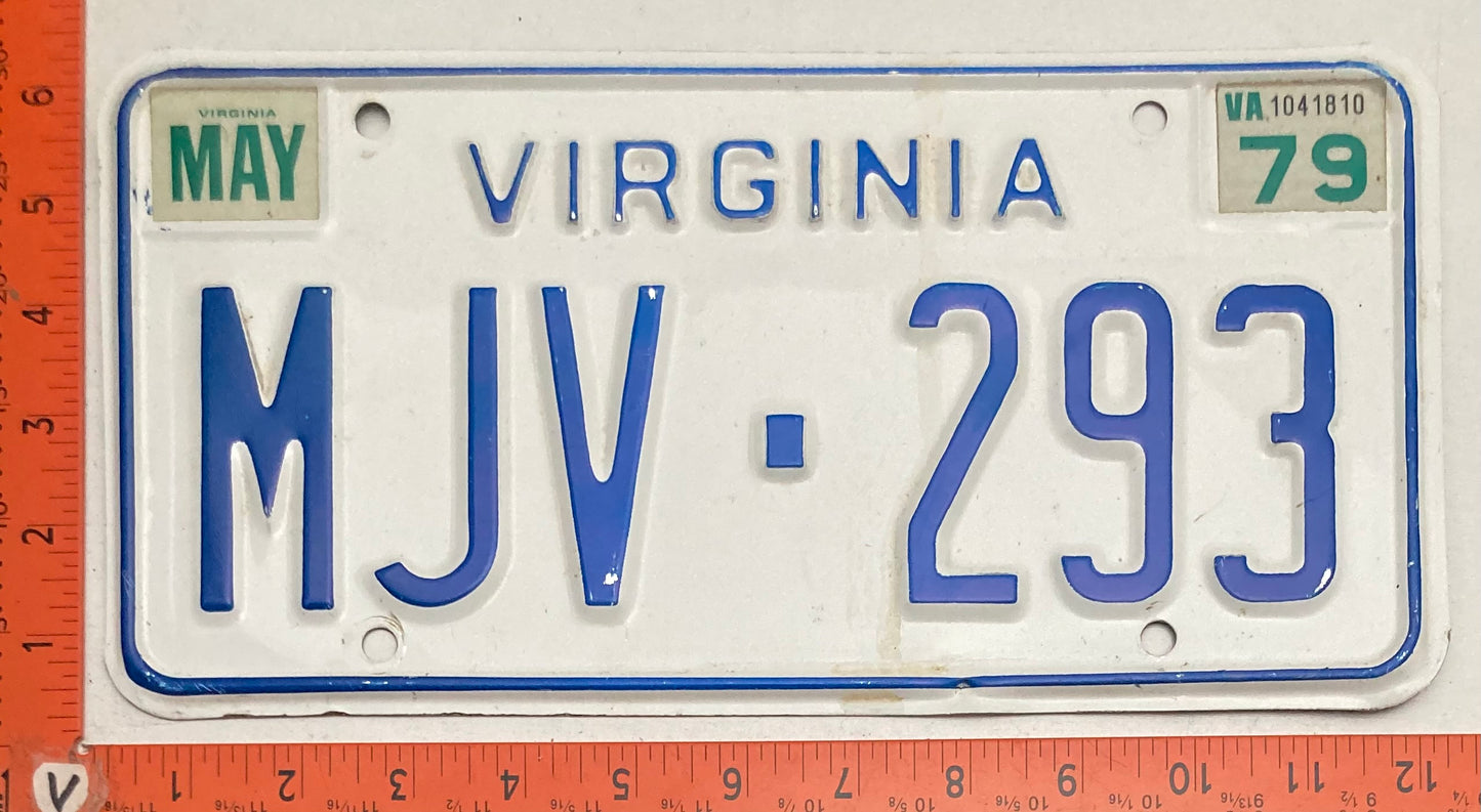 1979 Virginia #MJV-293 Passenger License Plate