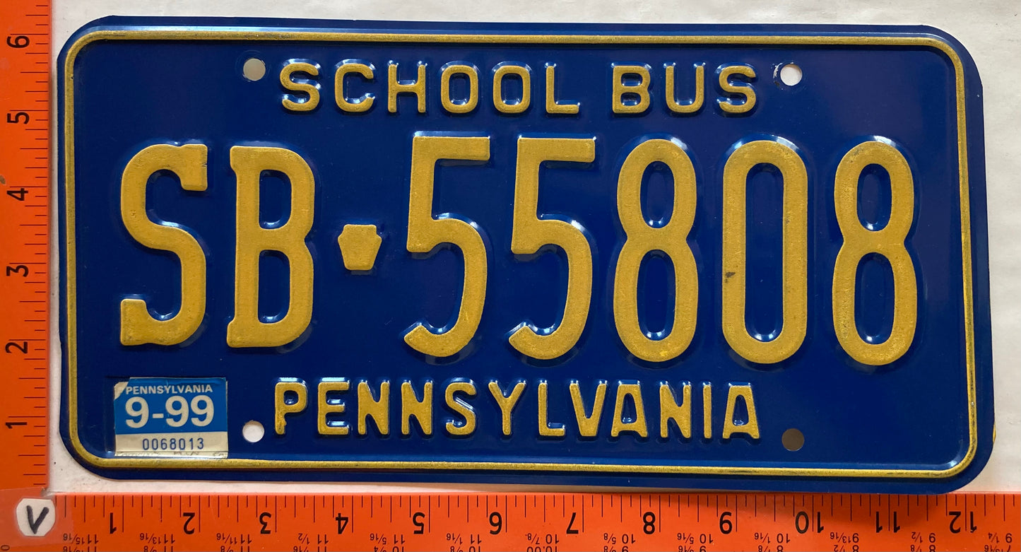 1999 Pennsylvania #SB 55808 School Bus License Plate